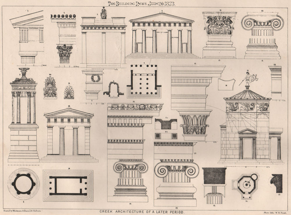 Greek architecture of a later period . Greece 1873 old antique print picture